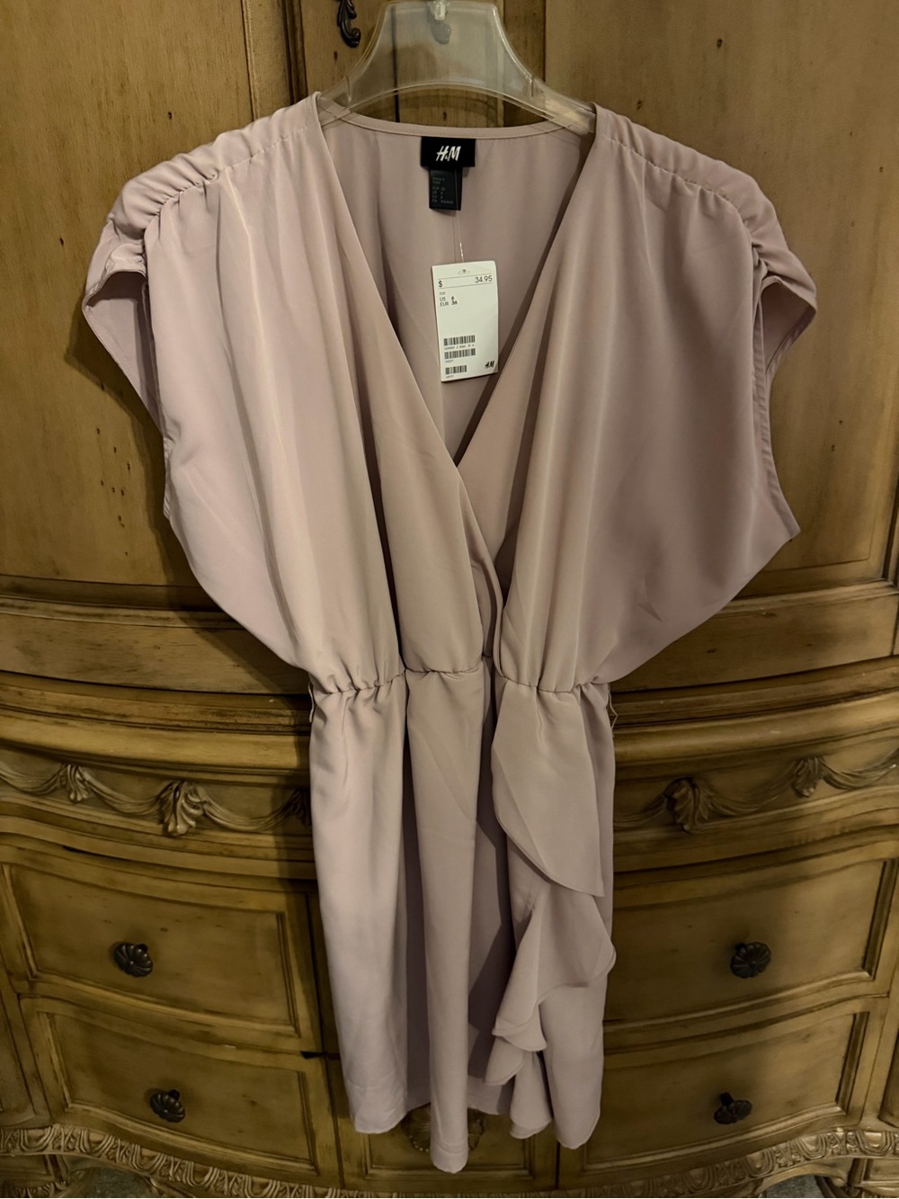 H&M Dusty Lilac V-Neck Ruffle-Waist Mini Dress